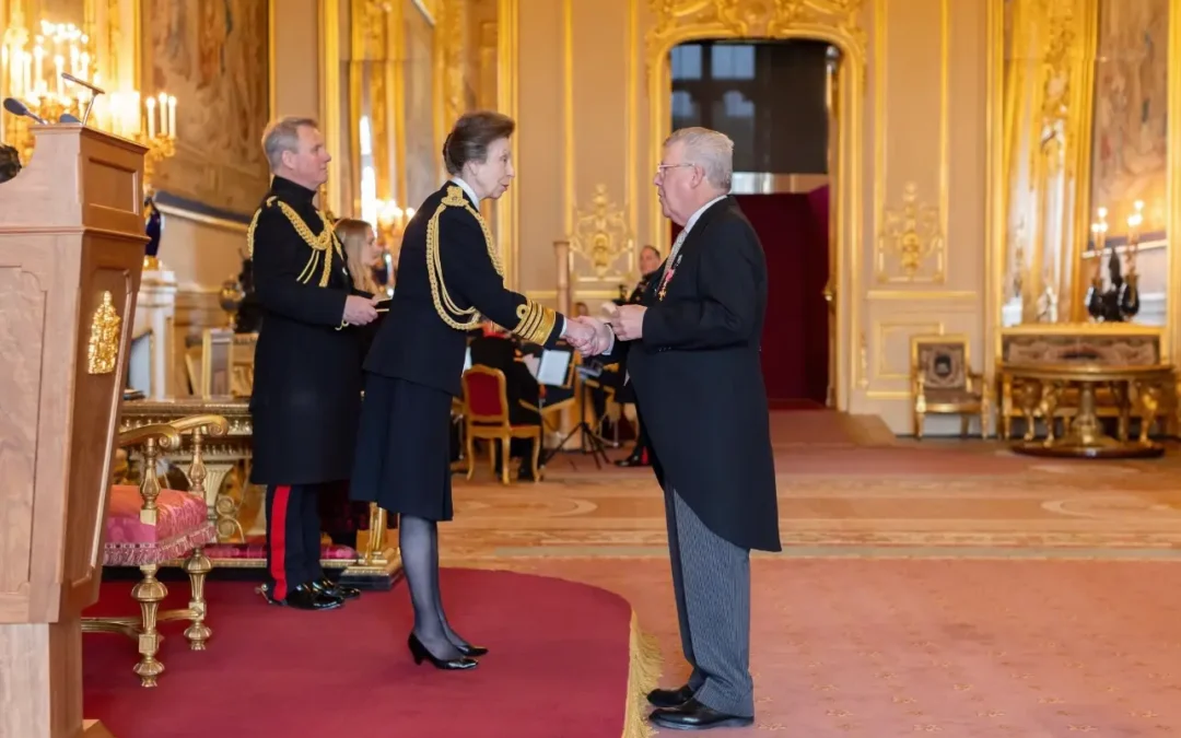 Terence Donnelly , Executive Chairman of TBC Conversions and Donnelly Group receives OBE for services to the motor industry from Her Royal Highness, the Princess Royal.